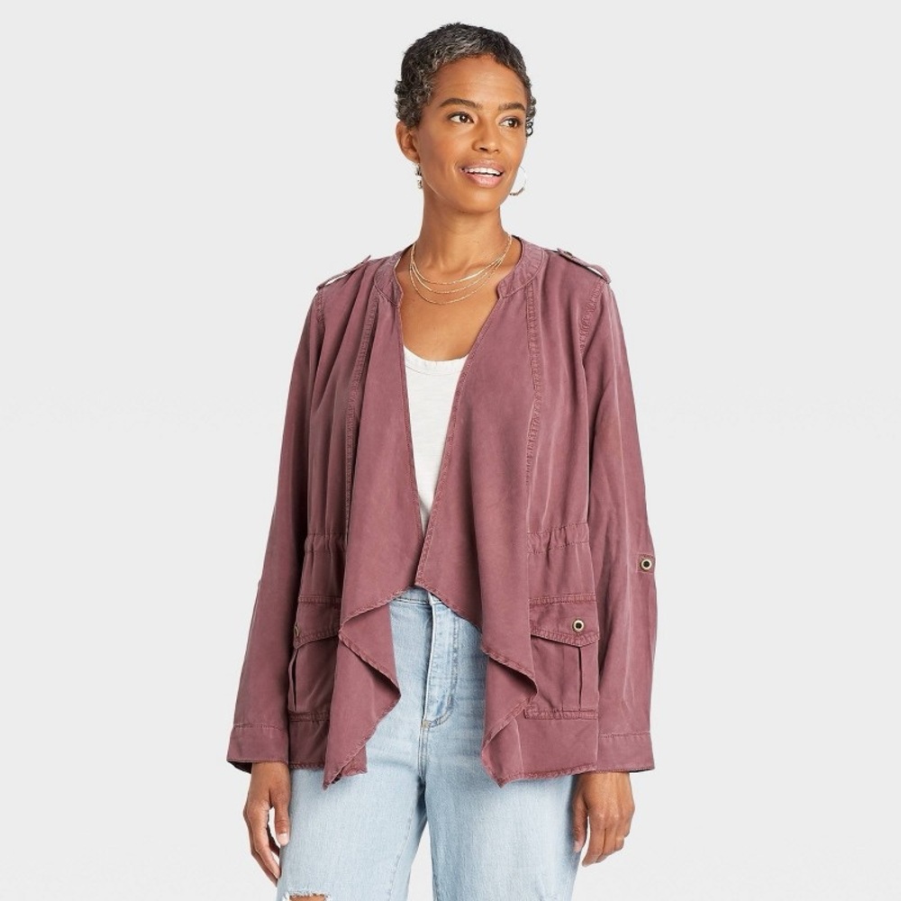 KNOX ROSE Open Front Drapey Cardigan Utility Jacket in Burgundy Size XXL NWT